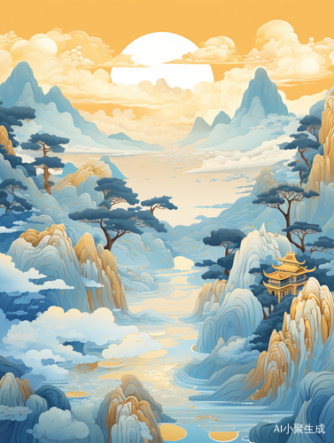 Chinese Landscape Painting: Minimalist 3D Rendering in Victo Ngai Style