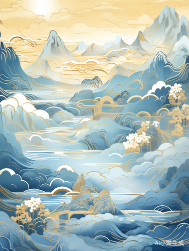 Chinese Landscape Painting: Minimalist 3D Rendering in Victo Ngai Style