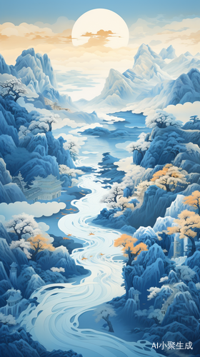 中国山水画与Victo Ngai风格的3D渲染