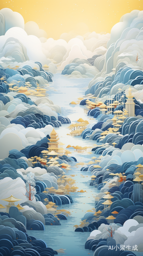 中国山水画与Victo Ngai风格的3D渲染