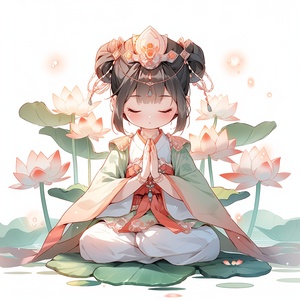 Charming and Dreamy Girl Meditating in Chinese Attire