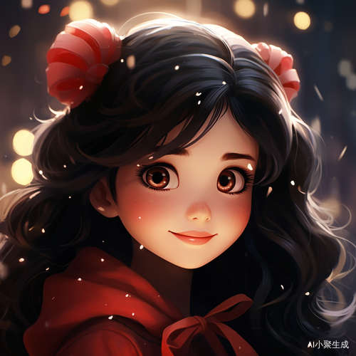 可爱新年头像，明媚笑容与黑色长发融合的好看蝴蝶结