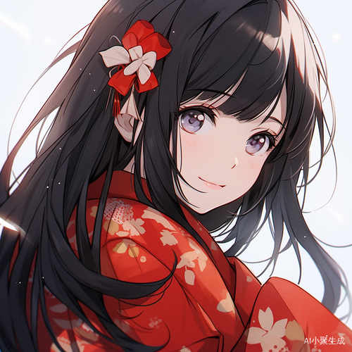 可爱黑发笑容带蝴蝶结的新年头像
