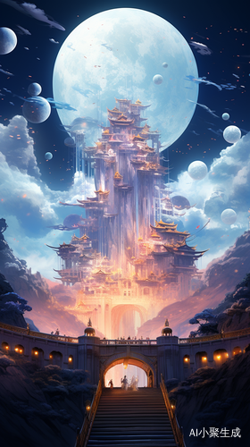 仙女嫦娥与兔子的幻想宫殿