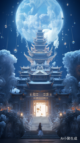 仙女嫦娥与兔子的幻想宫殿