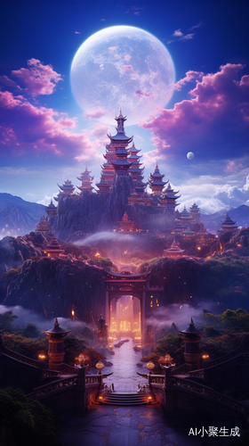仙女嫦娥与兔子的幻想宫殿