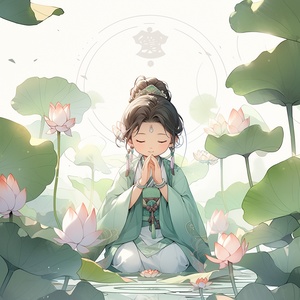 Dreamy and Charming Chinese Boy Meditating in Lotus Position