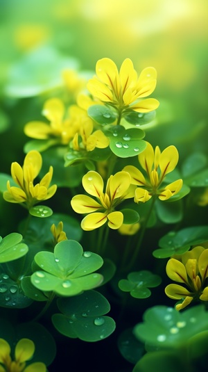 Clover Green Plants 32k UHD Style Romantic and Nostalgic Themes Yellow and Pink Macro Shot