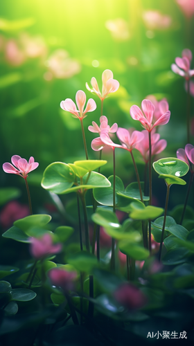 Clover Green Plants 32k UHD Style Romantic and Nostalgic Themes Yellow and Pink Macro Shot