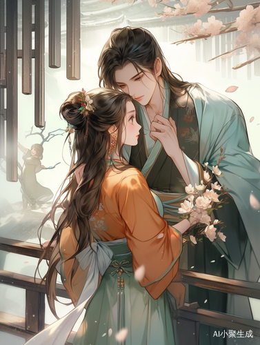 桂花树下，少女与英俊少年的深情对望