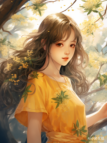 桂花树下的娇俏美丽少女