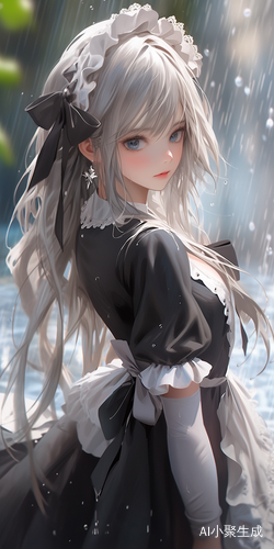 水中的长发白发女仆
