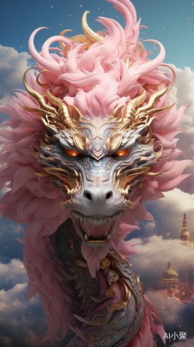 Pink and Golden Dragon: Chinese Style with Distinct Layers and Clear Details