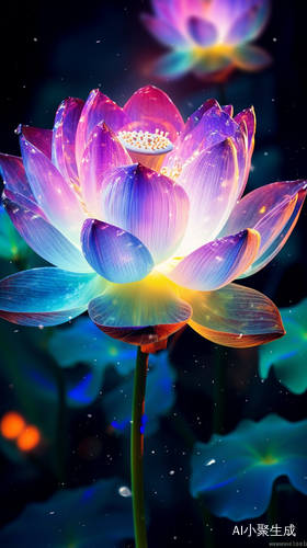 莲花彩色数字图像的细致幻想，明亮多彩的光学耀斑
