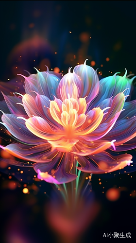 莲花彩色数字图像的细致幻想，明亮多彩的光学耀斑