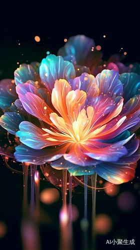 莲花彩色数字图像的细致幻想，明亮多彩的光学耀斑
