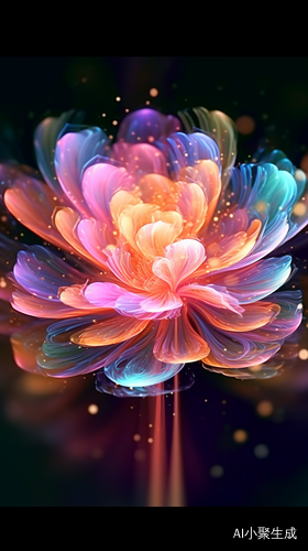 莲花彩色数字图像的细致幻想，明亮多彩的光学耀斑