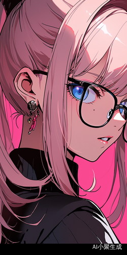 粉发少女双马尾蓝眼戴眼镜