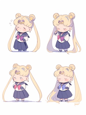 Minimalist Cartoon Toddler Sailor Moon with Fat and Unique Gestures