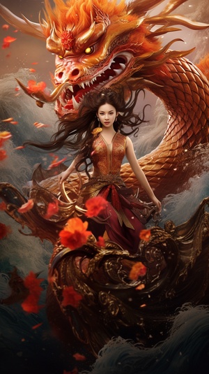 Dragon-riding Beauty: A Dream-like Chinese New Year Banner