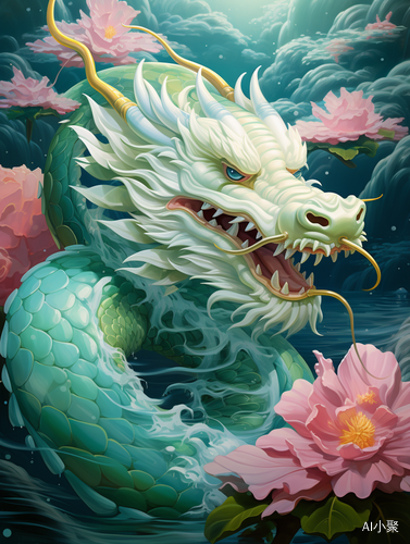 Dragon with Lotus: Hyper-realistic Bold Manga Illustration