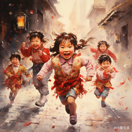 中国新年儿童欢欢乐乐
