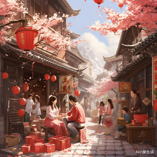 中国新年，农家小院，贴春联，欢乐氛围