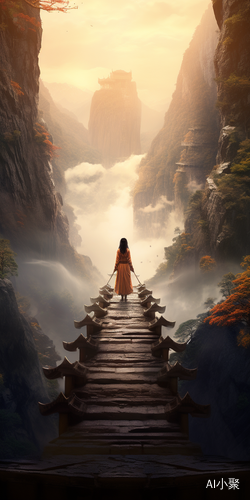 Stone Bridge, Chinese Monk, Beautiful Girl