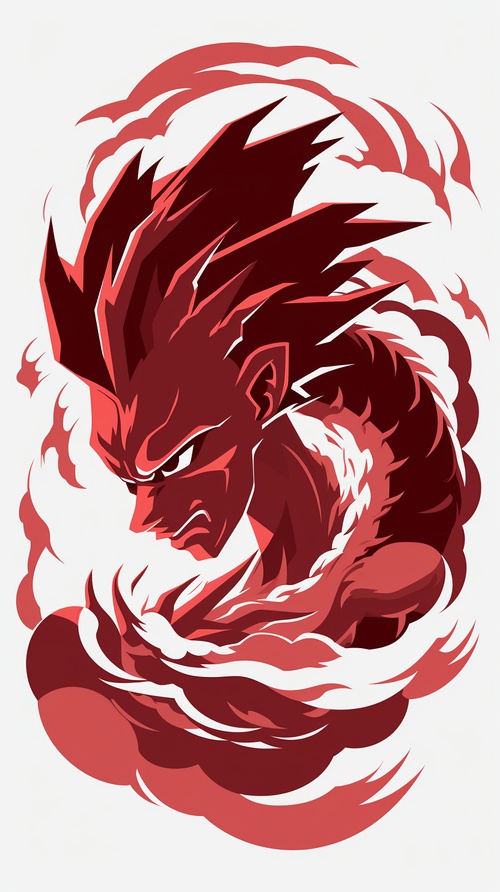 Minimalist, Chinese Paper Cut, About Dragon Ball, Vegeta, Single Layer, Vector Silhouette, Cutout, Red, Unshaded, White Background