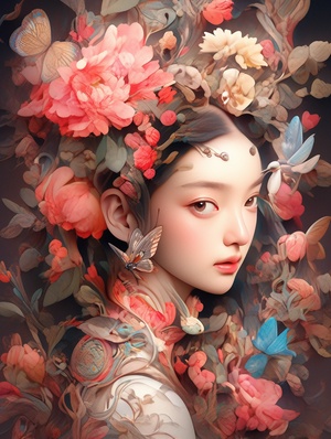 Colourful Chinese Girl: Fanciful Surrealism with Realistic and Fantastical Elements