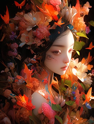 Colourful Chinese Girl: Fanciful Surrealism with Realistic and Fantastical Elements