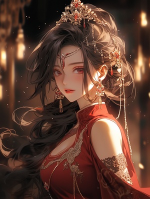 Chinese Beautiful Girl with Traditional Hairstyle in Animecore Style