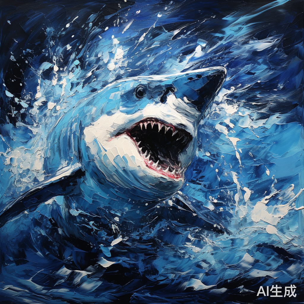 暗黑风的油画模糊白鲨与大海