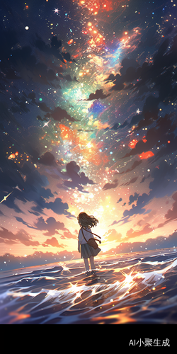 梦幻海边的小女孩与彩色星团