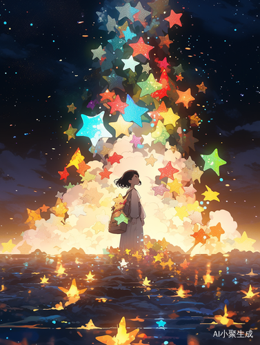 梦幻海边的小女孩与彩色星团