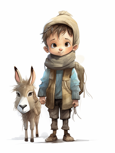 Character Little Shep: Boy with Papakha and Donkey