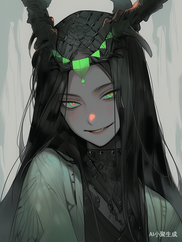 古灵精怪的黑发绿眸少女邪笑