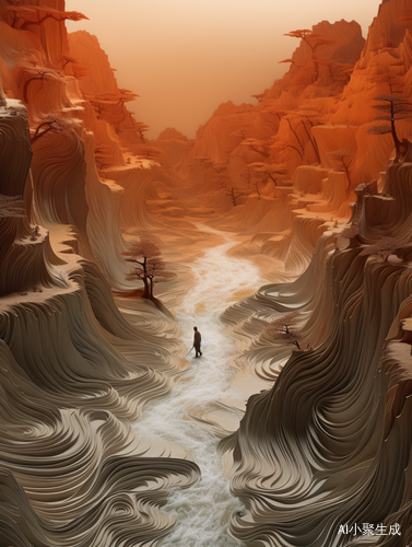 Ancient Chinese Man in Translucent Resin Landscape