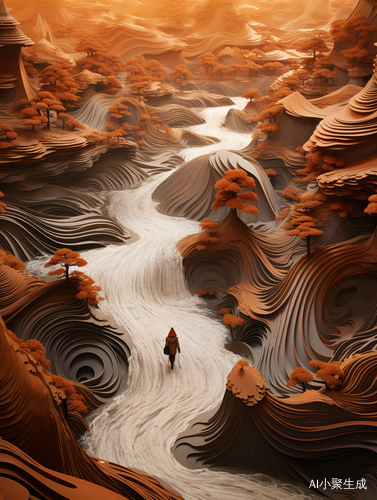 Ancient Chinese Man in Translucent Resin Landscape
