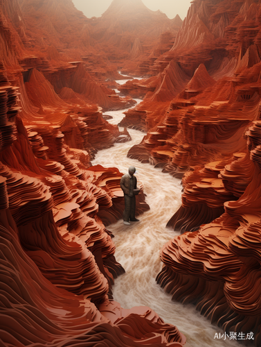 Ancient Chinese Man in Translucent Resin Landscape