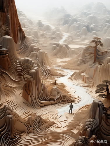 Ancient Chinese Man in Translucent Resin Landscape