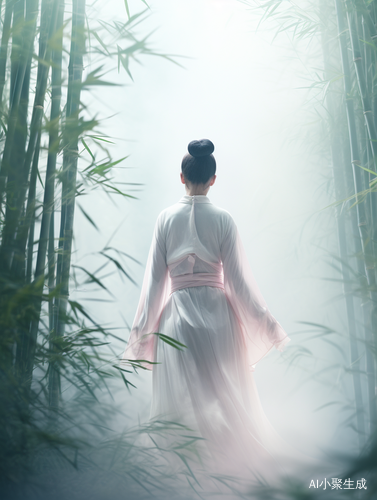 竹林背景中的浪漫古风白衣女子