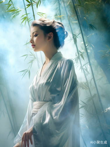 竹林背景中的浪漫古风白衣女子