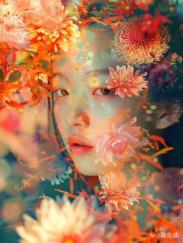 Fanciful Surrealism: Chinese Girl in Colorful Flower World