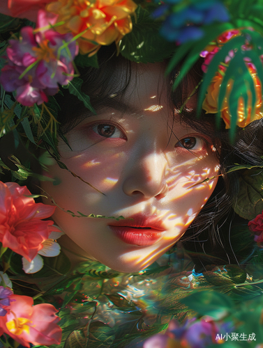 Fanciful Surrealism: Chinese Girl in Colorful Flower World