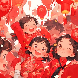 可爱小孩子，新年，红色