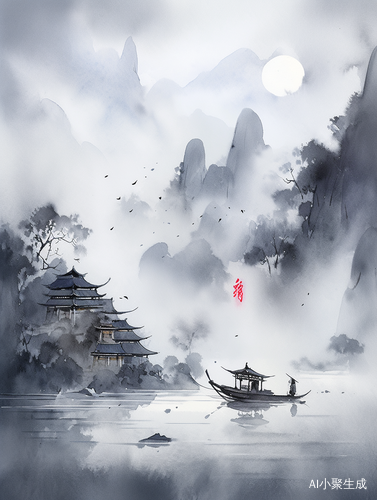 春江水墨：月光照耀，波浪闪耀