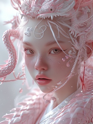 magazine irma pannefonte,beauty, in the style of chinese cultural themes, etherealcreatures, light white and light pink, dragon art, softfocus lens, 8k resolution, anime-inspired