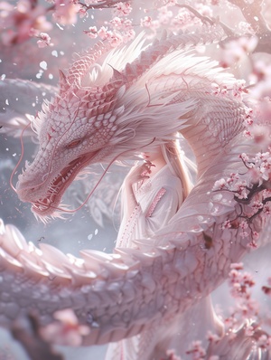 magazine irma pannefonte,beauty, in the style of chinese cultural themes, etherealcreatures, light white and light pink, dragon art, softfocus lens, 8k resolution, anime-inspired