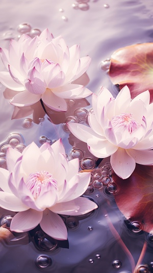 little photo of couple carp and water, light pink purple and clear color style, anime aesthetics, fun complexity, berry punk, gorgeous colors, 32k uhd, carol buckwater surreal water, surreal water, anime aesthetics, like something falls into the water, water forms a splash, realistic scene with a pink lotus next to it